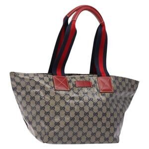 GUCCI GG Crystal Sherry Line Tote Bag Coated Canvas Red Navy